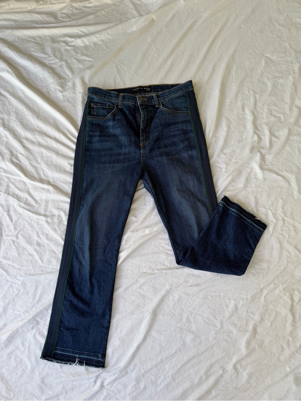 Veronica Beard Dark Navy Denim Ankle Jeans with Side Stripe